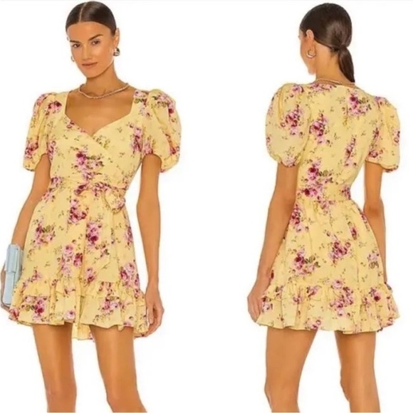 Likely | Mini Quinn Faux Wrap Puff Sleeve Dress in Snapdragon Size 0 - Picture 1 of 8